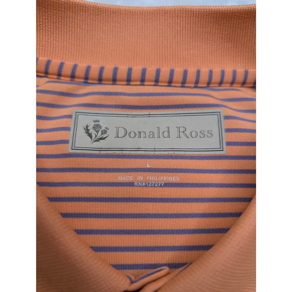 Donald Ross‎ Mens Golf Polo Shirt - Large Orange Stripe Performance ODCC 1892